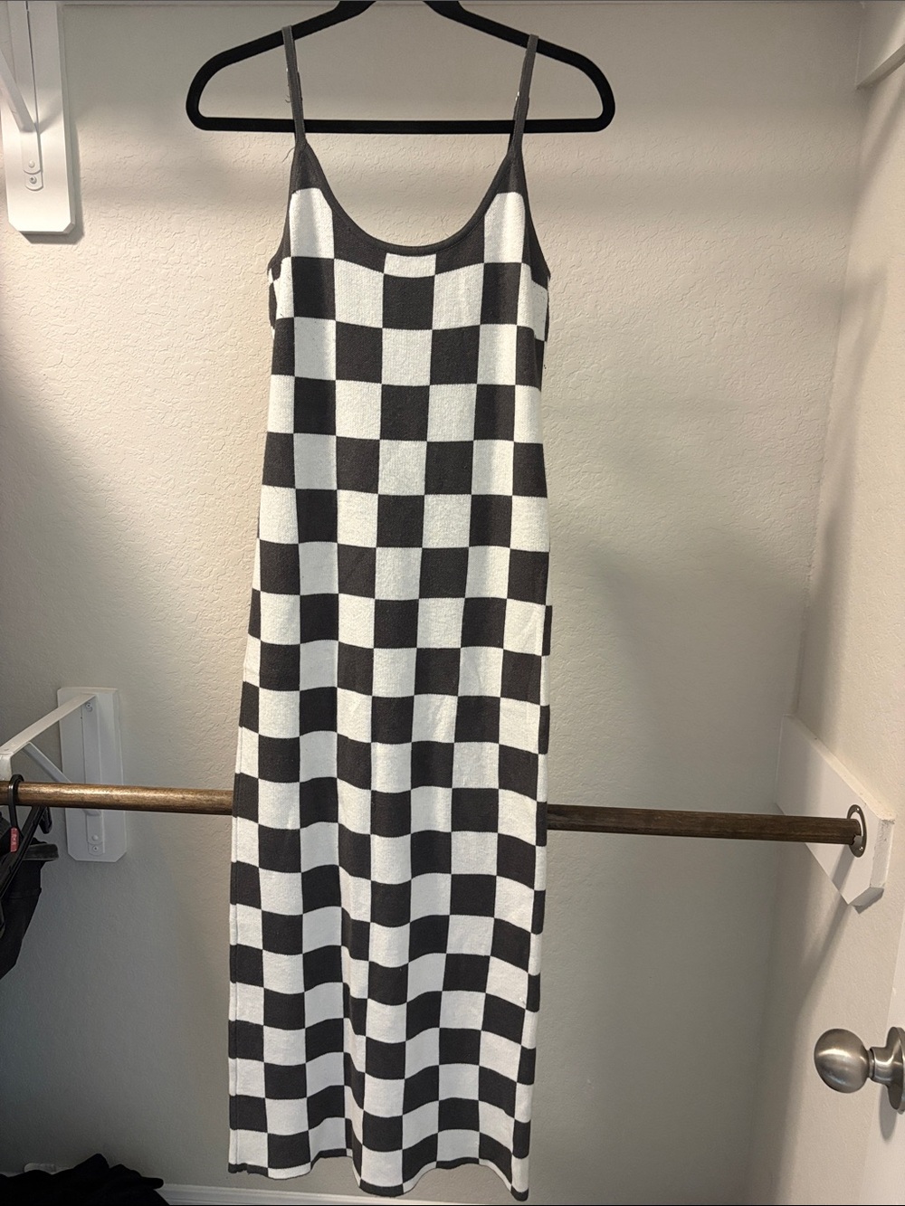 Black and White Checkerboard Slip Dress